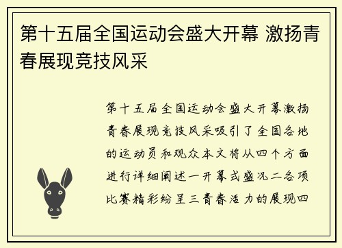 第十五届全国运动会盛大开幕 激扬青春展现竞技风采